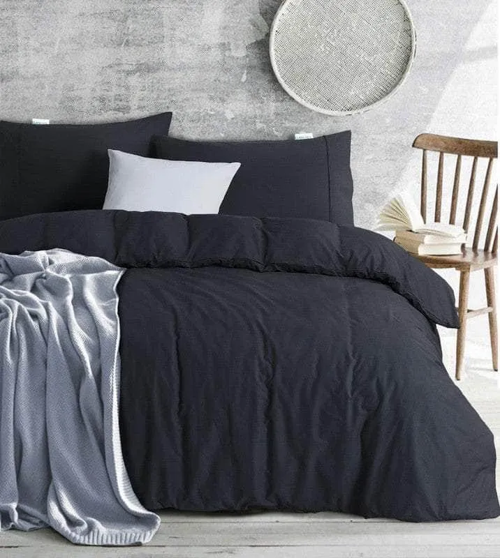 100% Egyptian Cotton Vintage Washed 500Tc Charcoal Single Quilt Cover Set