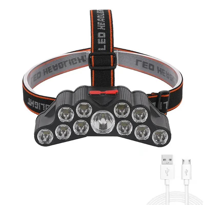 11 LED Headlamp Strong Light Head Lamp USB Rechargeable Headlight Built-in 18650 Battery Fishing Flashlight Outdoor Lantern