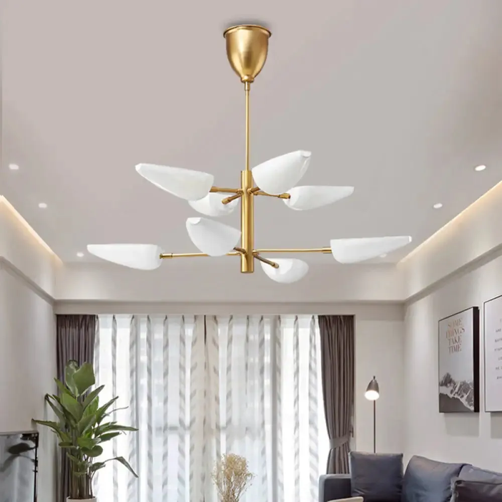 2-Tier Nordic Chandelier with Metal Spoon Shade - 8 Lights Brass Fixture for Dining Room