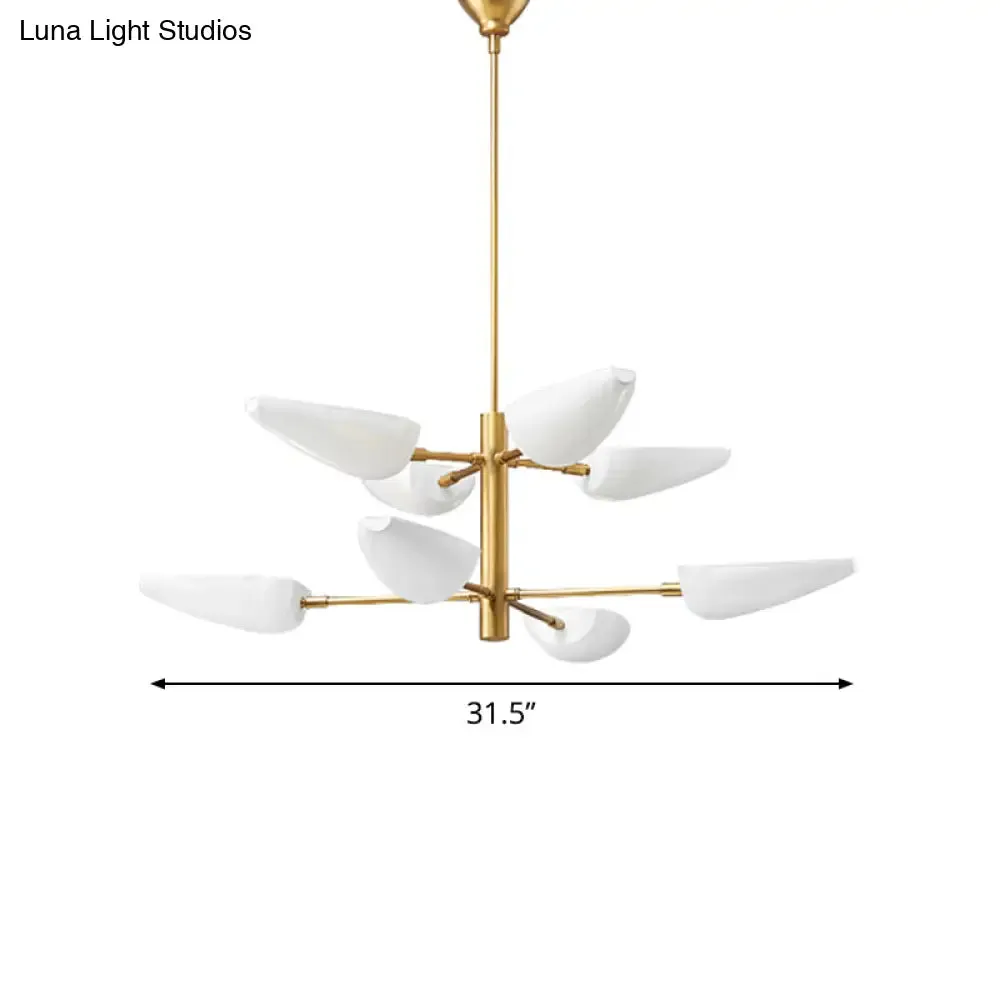 2-Tier Nordic Chandelier with Metal Spoon Shade - 8 Lights Brass Fixture for Dining Room