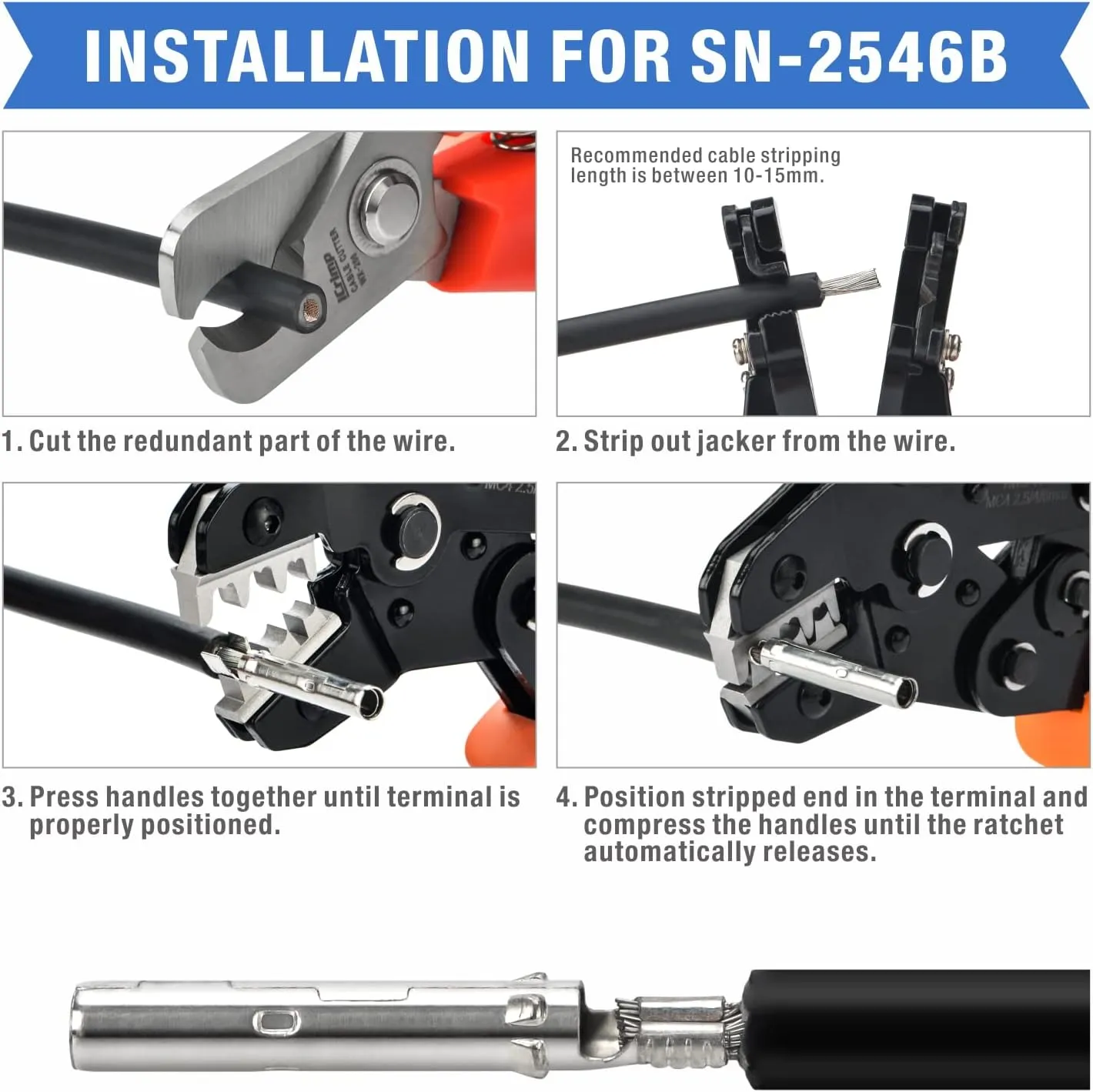 2.5/4/6mm² Solar PV Cable Crimping Tool Kit with Wire Stripper, Wire Cutter, Solar Spanner and Connectors