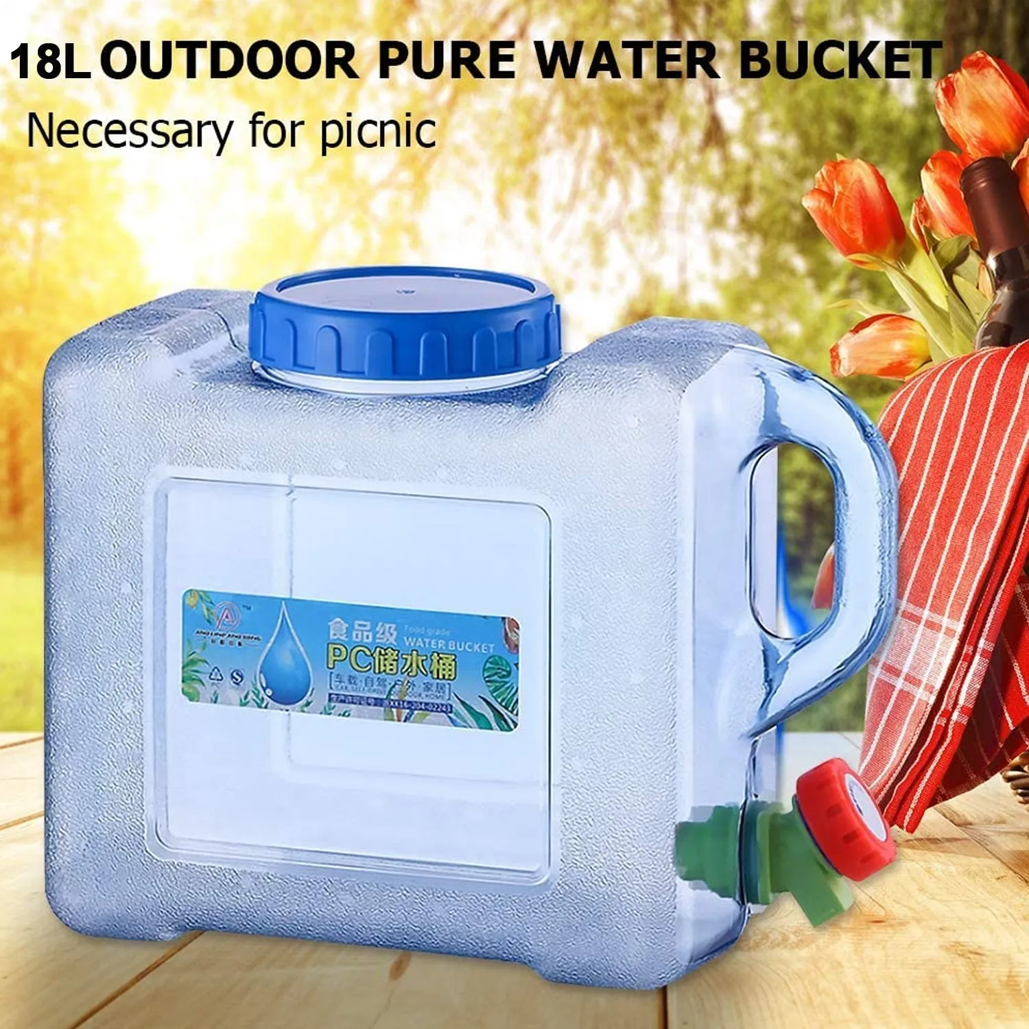 2655 Water Bucket Water Container with Lid and Tap Car Water Tank Water Dispenser Beverage Storage Carrier Plastic Water Bottle for Outdoors Hiking Camping Self-Driving Tour Emergency