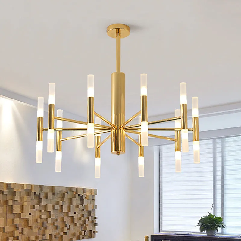 27"/39" Wide White Glass Tube Chandelier with Multi Lights - Modern Gold LED Hanging Light Fixture