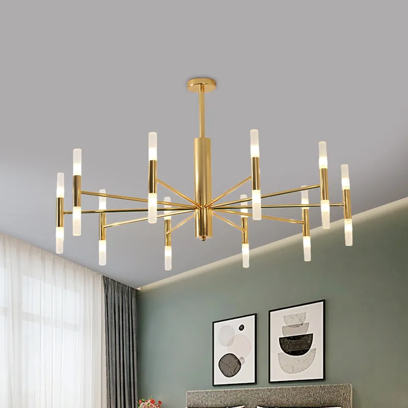 27"/39" Wide White Glass Tube Chandelier with Multi Lights - Modern Gold LED Hanging Light Fixture