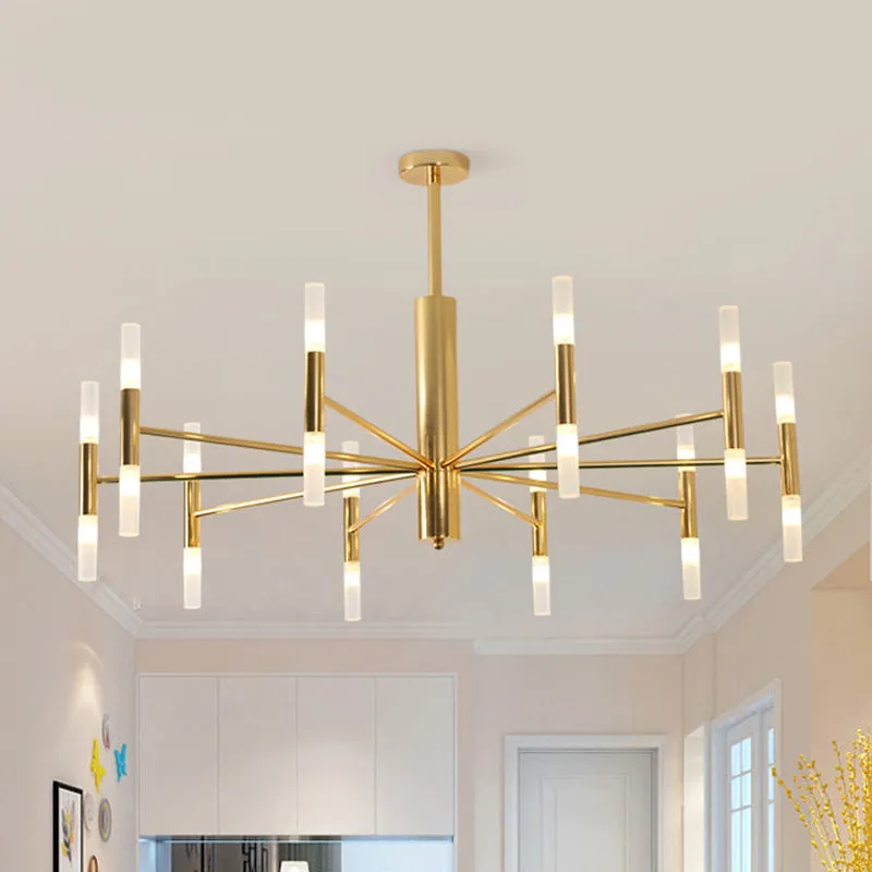 27"/39" Wide White Glass Tube Chandelier with Multi Lights - Modern Gold LED Hanging Light Fixture