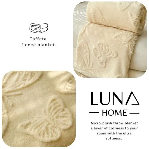 3D Imitation Butterfly Fleece Soft Blanket, Ivory color.