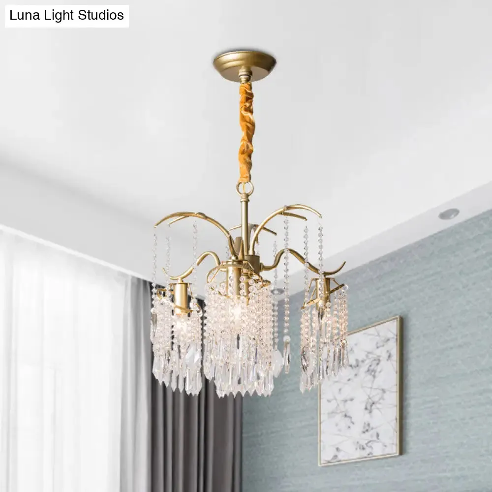 4-Bulb Gold Chandelier with Modern Windbell Crystal Beads