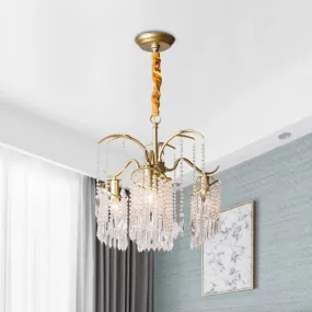 4-Bulb Gold Chandelier with Modern Windbell Crystal Beads