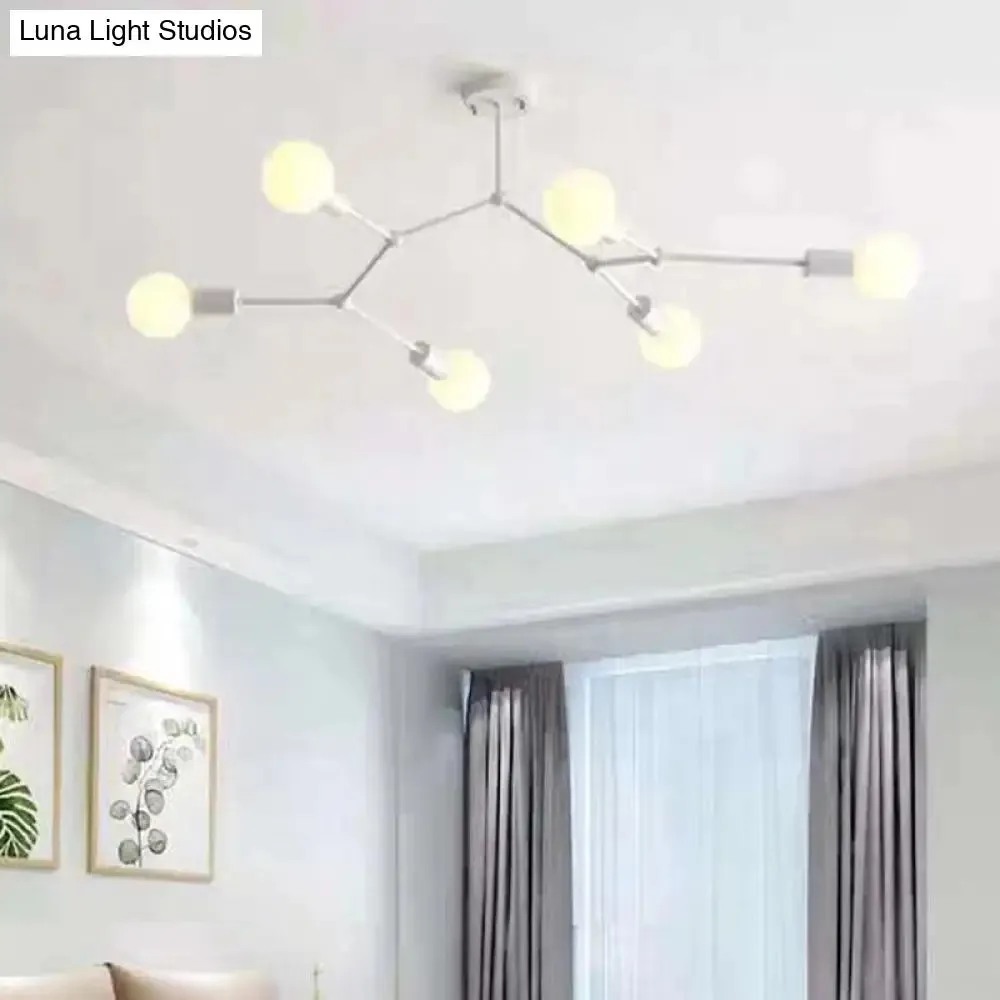 6-Light Branch Glass Shade Chandelier for Living Room - Modern Hanging Ceiling Light