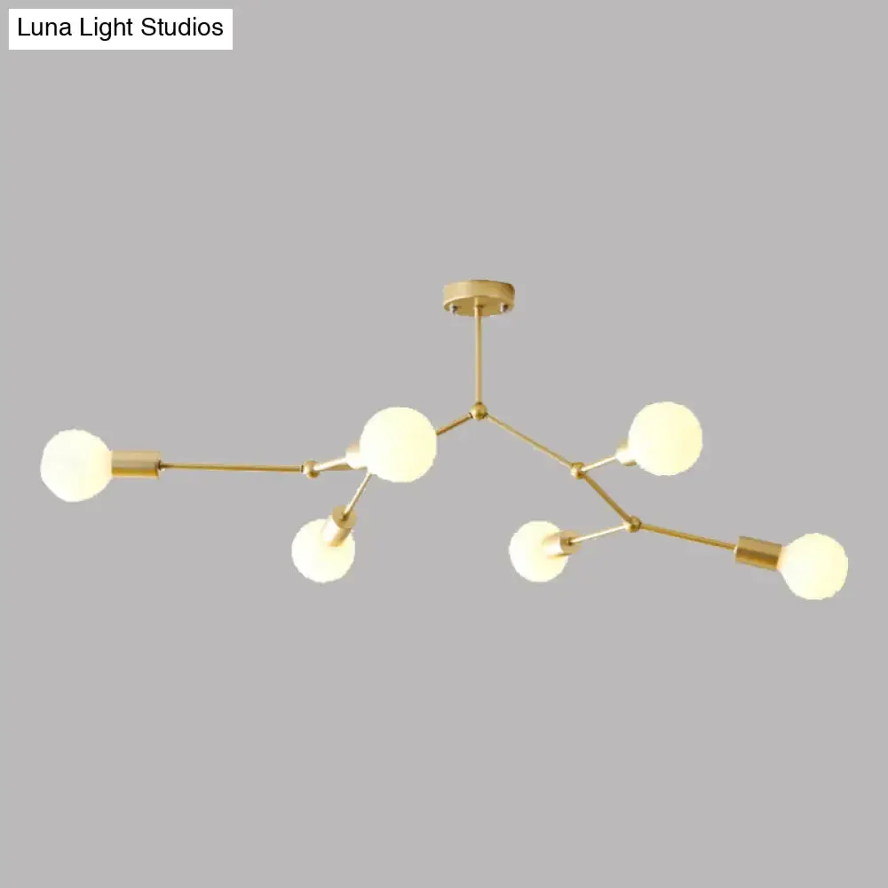 6-Light Branch Glass Shade Chandelier for Living Room - Modern Hanging Ceiling Light