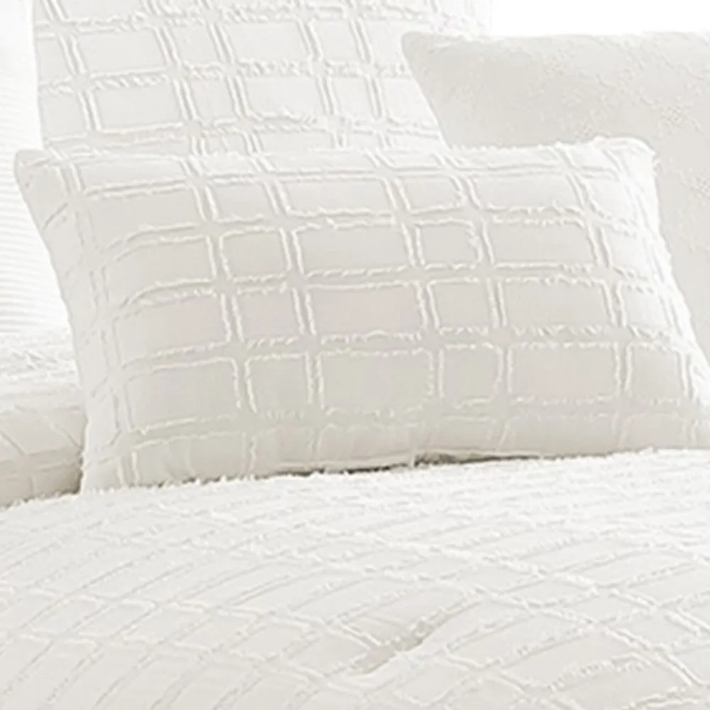 6 Piece Cotton King Comforter Set with Fringe Details, White By Casagear Home