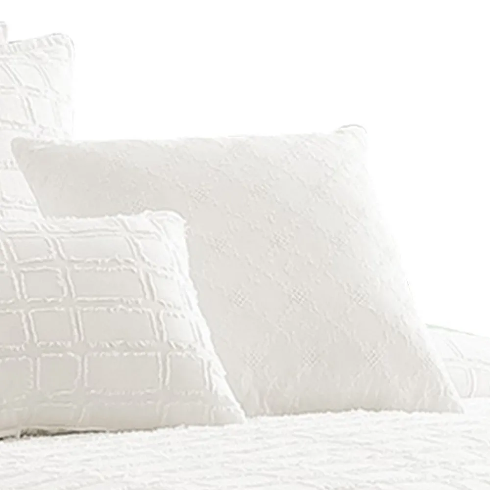 6 Piece Cotton King Comforter Set with Fringe Details, White By Casagear Home