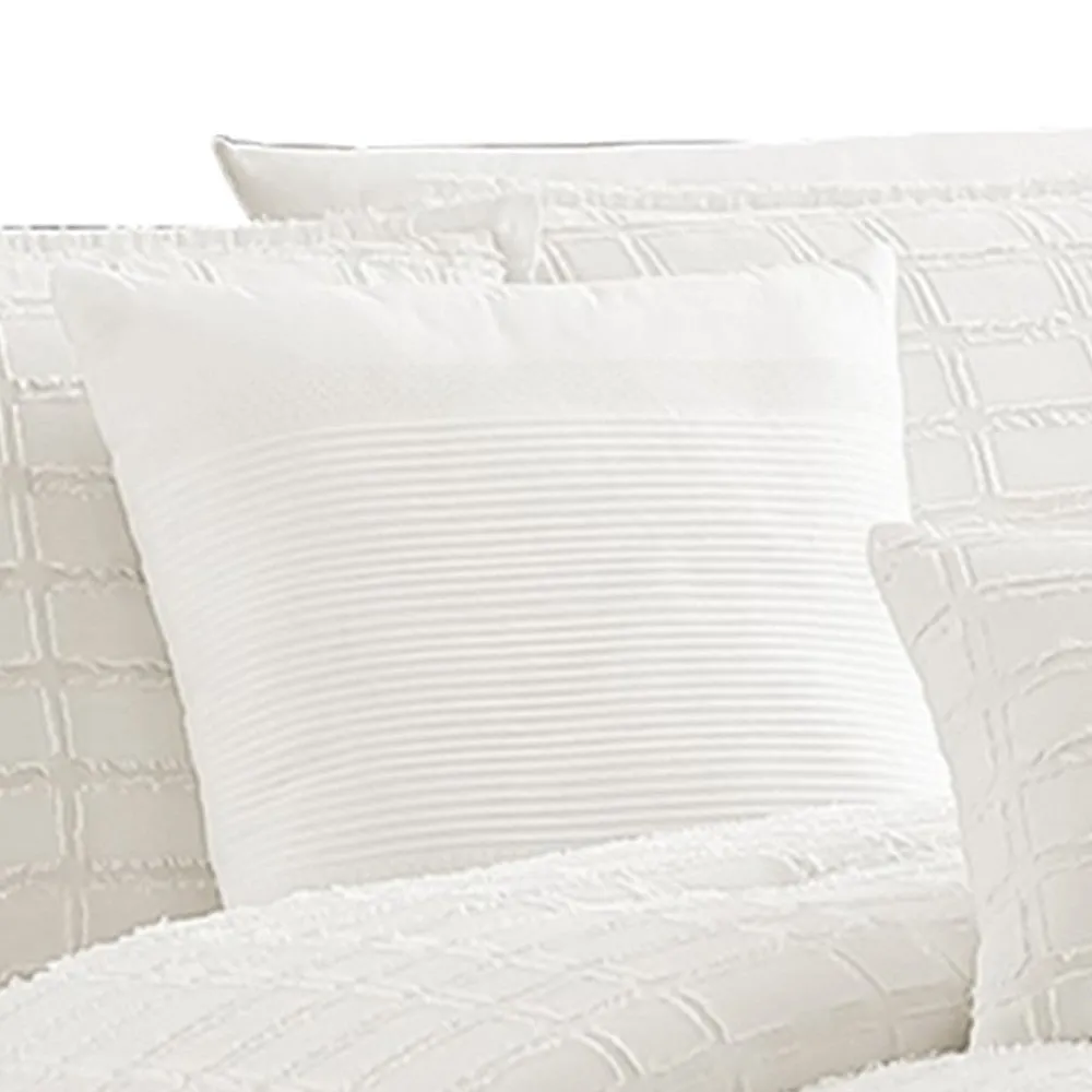 6 Piece Cotton King Comforter Set with Fringe Details, White By Casagear Home