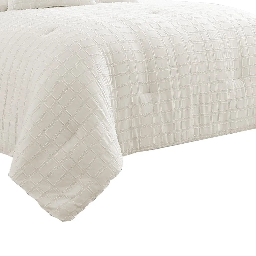 6 Piece Cotton King Comforter Set with Fringe Details, White By Casagear Home