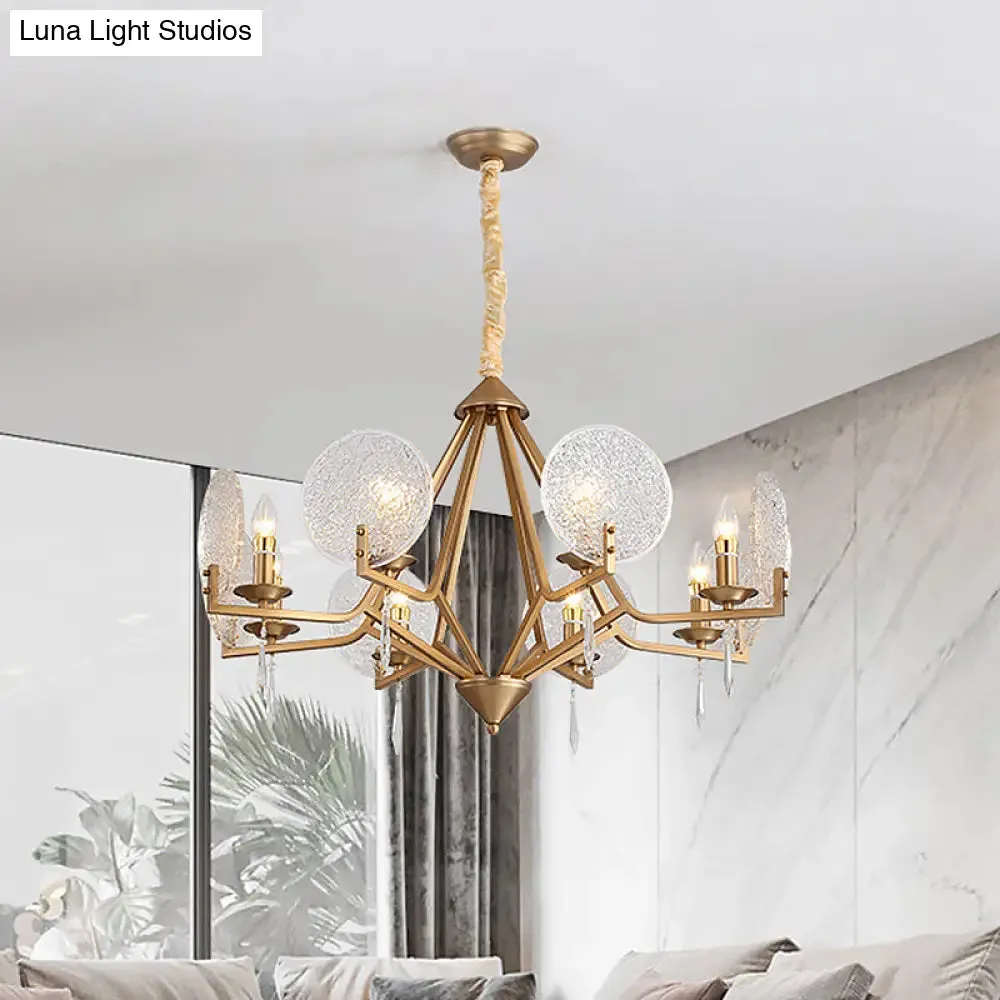 8-Head Crystal Panel Pendant Light - Modern Gold Finish Chandelier with Candle-Style Ceiling Mount