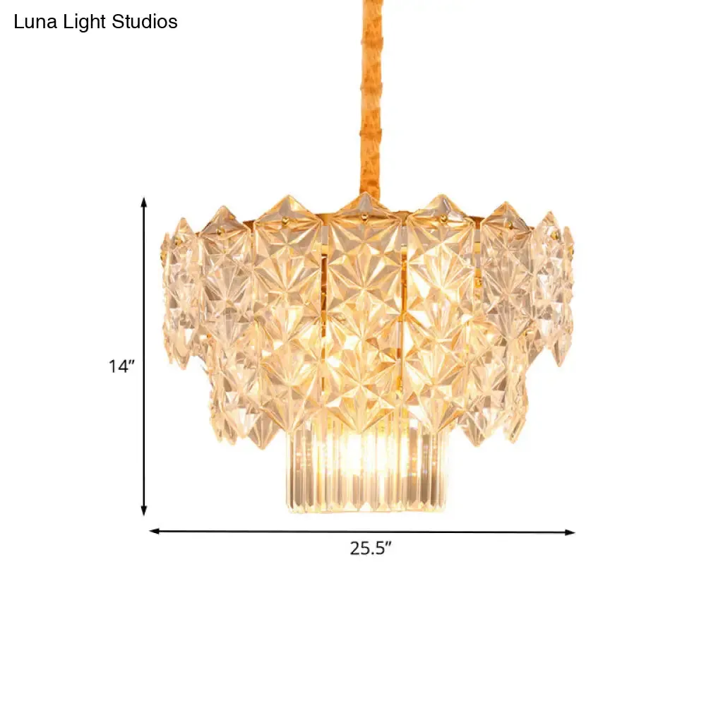 9-Head Crystal Flute Chandelier: Modern Gold Drum Pendant Light for Dining Room