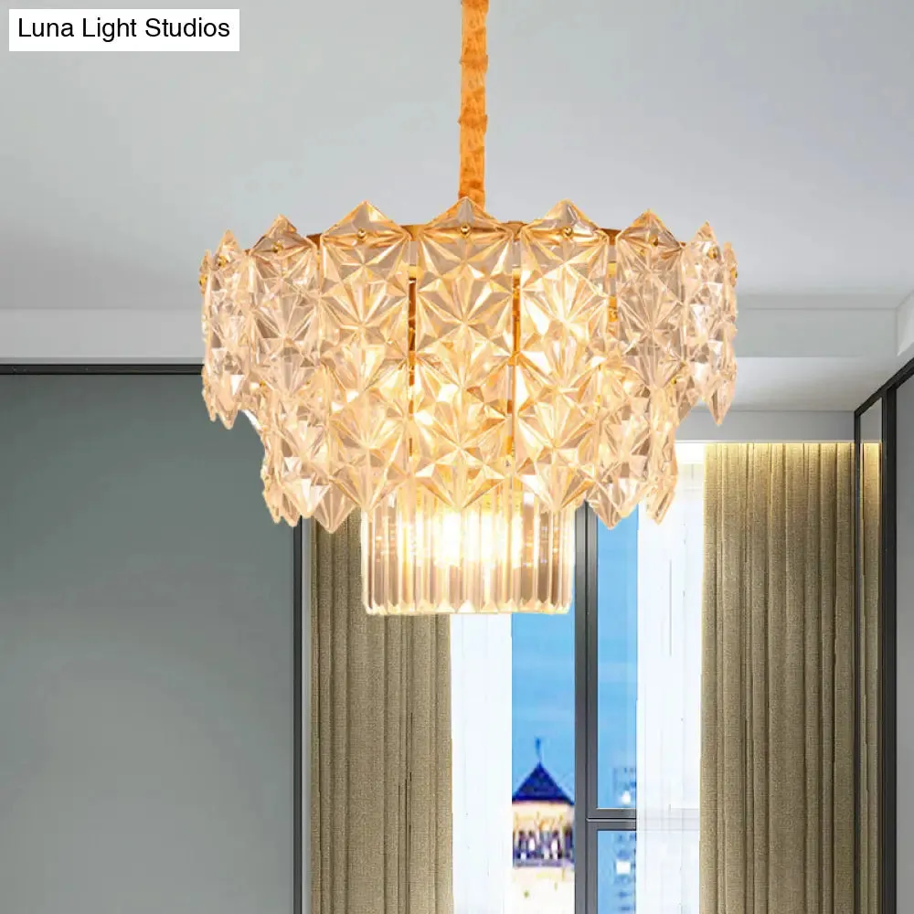 9-Head Crystal Flute Chandelier: Modern Gold Drum Pendant Light for Dining Room