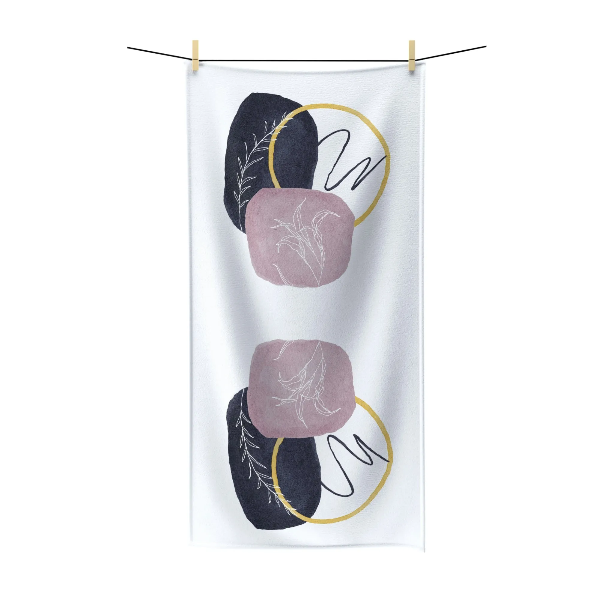 Abstract Boho Bath Towel | navy mauve pink, white