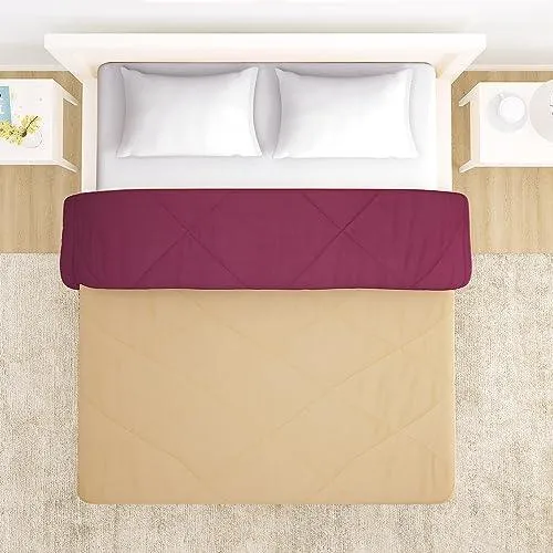 AC Comforter and Bedding Set for Double Bed, Natural Beige & Plum