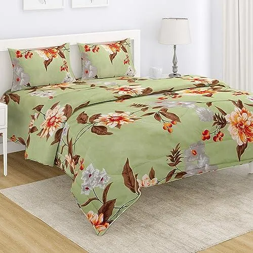 AC Comforter and Bedding Set for Double Bed, Pistachio Green Sunflower