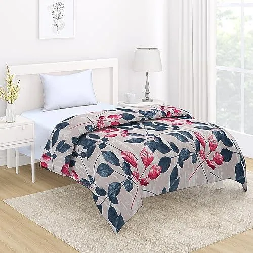 AC Comforter and Bedding Set for Single Bed, Dusty Pink Leaves