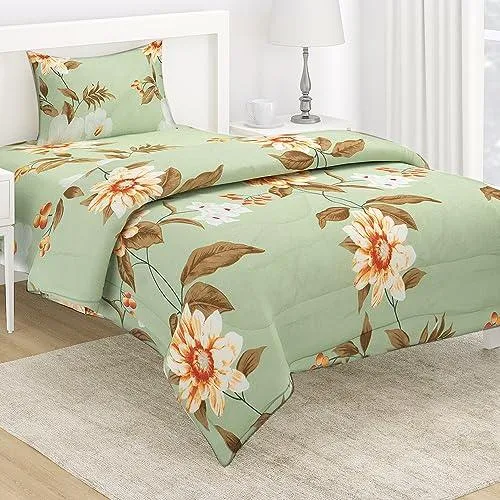 AC Comforter and Bedding Set for Single Bed, Pistachio Green Sunflower