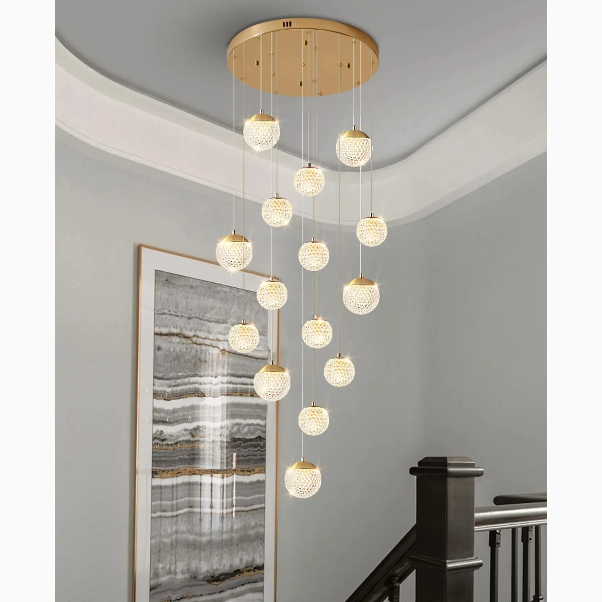 Aielli | Large Luxury Gold Pendant Chandelier for Staircase