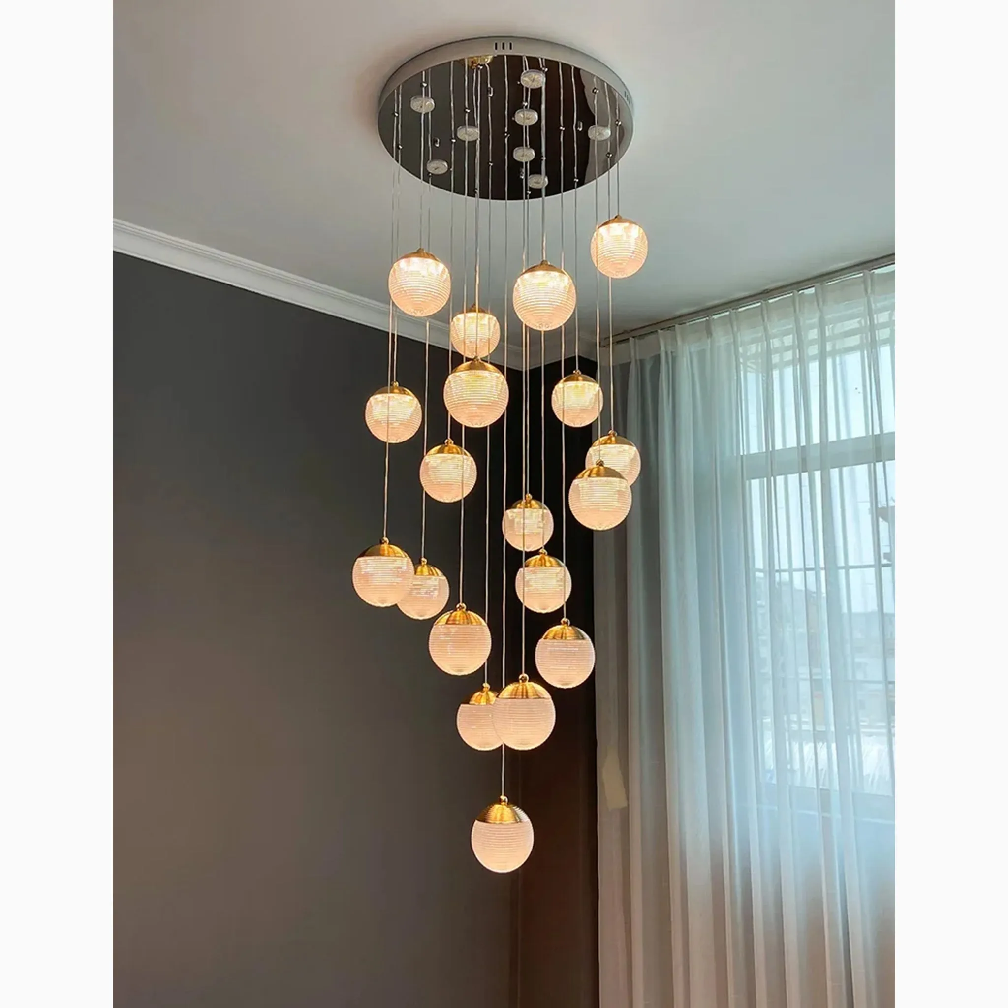 Aielli | Large Luxury Gold Pendant Chandelier for Staircase