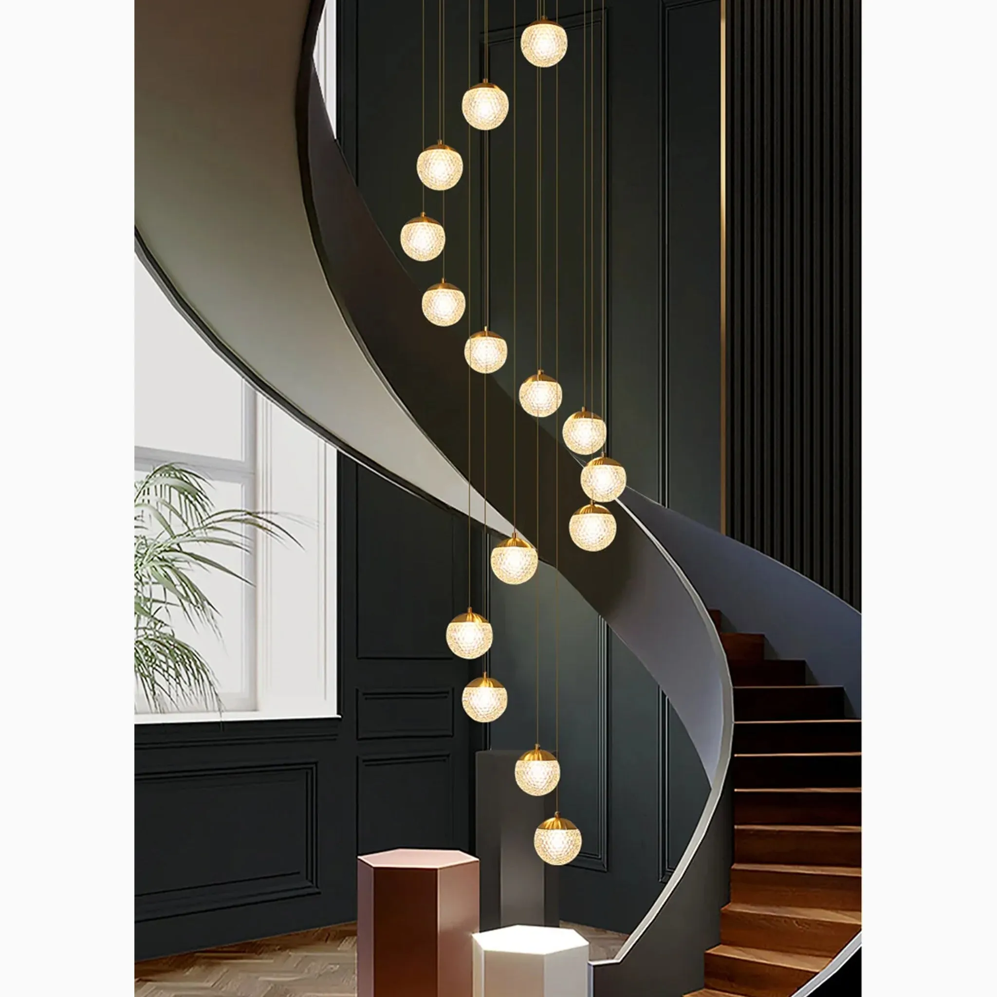 Aielli | Large Luxury Gold Pendant Chandelier for Staircase