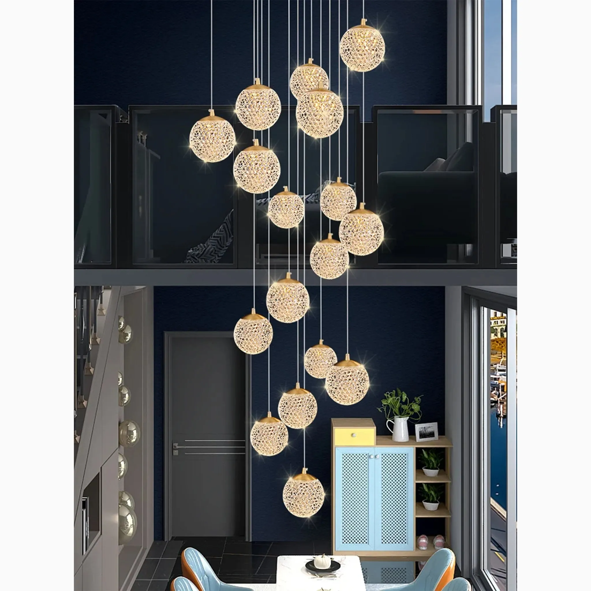 Aielli | Large Luxury Gold Pendant Chandelier for Staircase