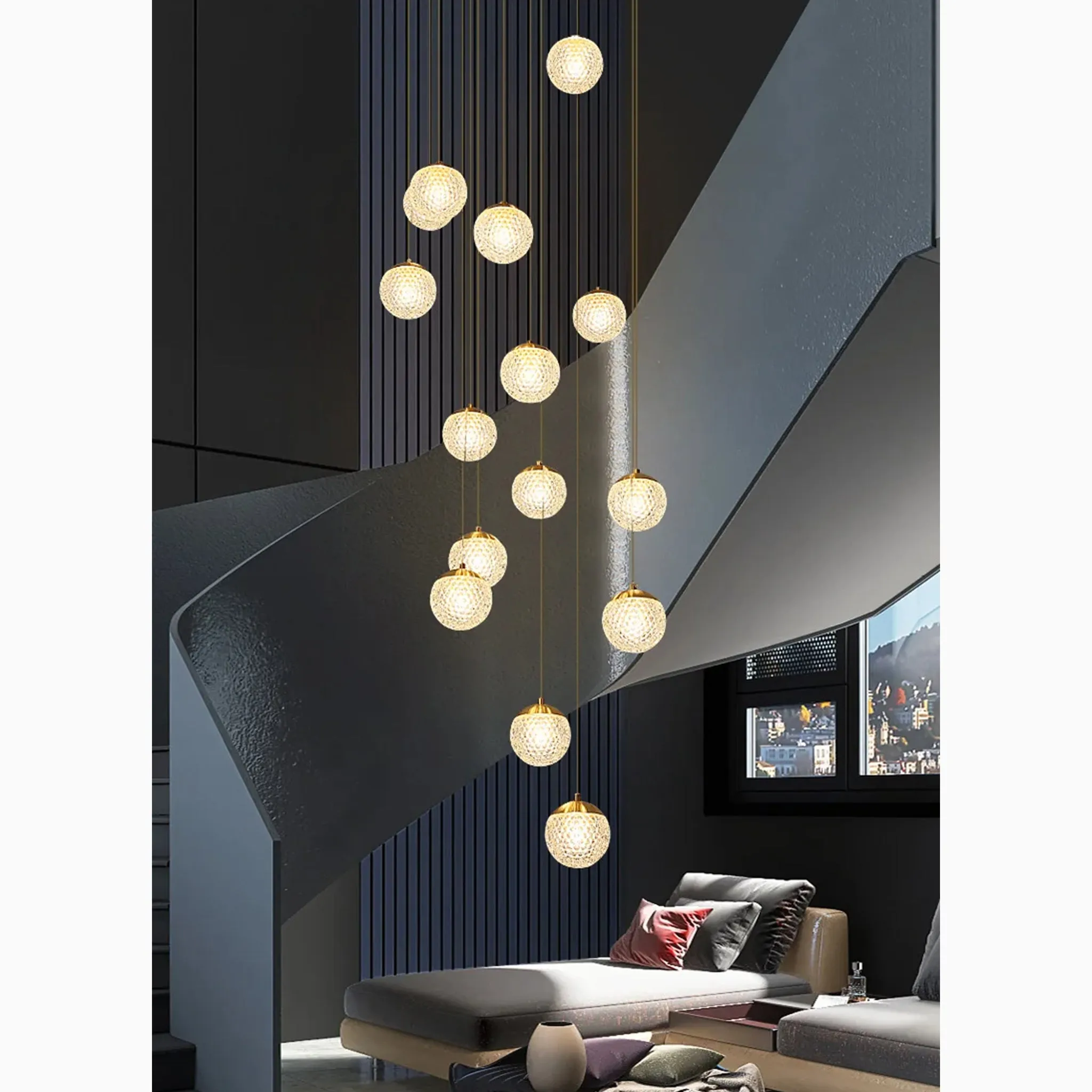 Aielli | Large Luxury Gold Pendant Chandelier for Staircase