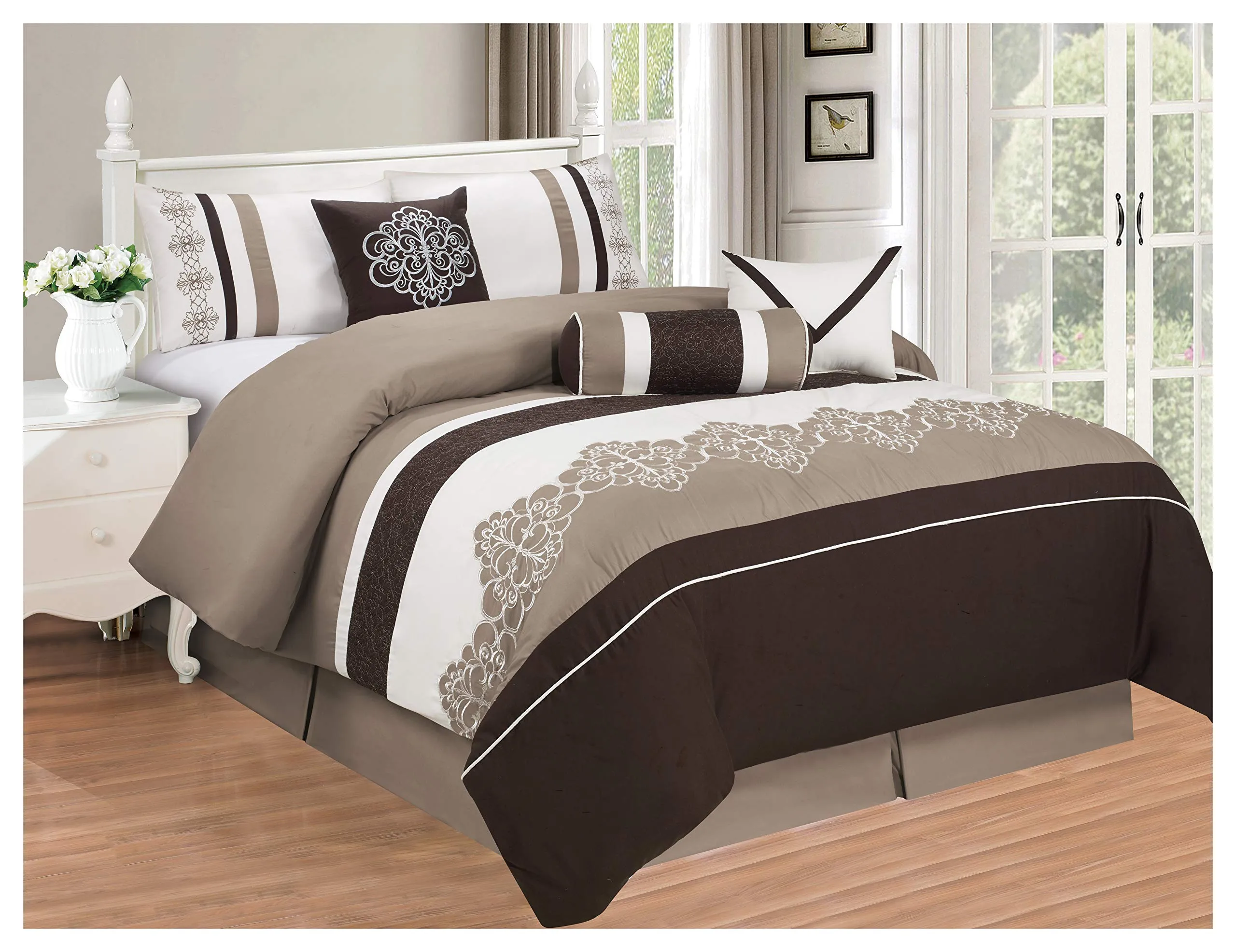 All American Collection New 7 Piece Embroidered Over-Sized Comforter Set