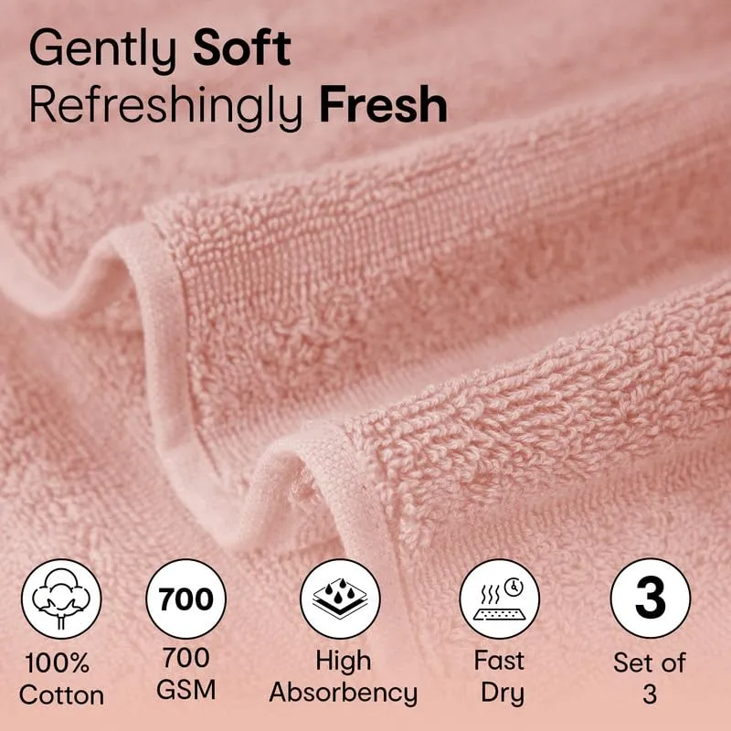 Anko Australia 100% Cotton 700 GSM Ribbed Towel Set | 1 Bath Towel, 2 Hand Towels | Super-Soft, Absorbent, Quick-Drying | Pink Cotton Towels for Bath, Travel & Gym | 135x68cm & 60x40cm