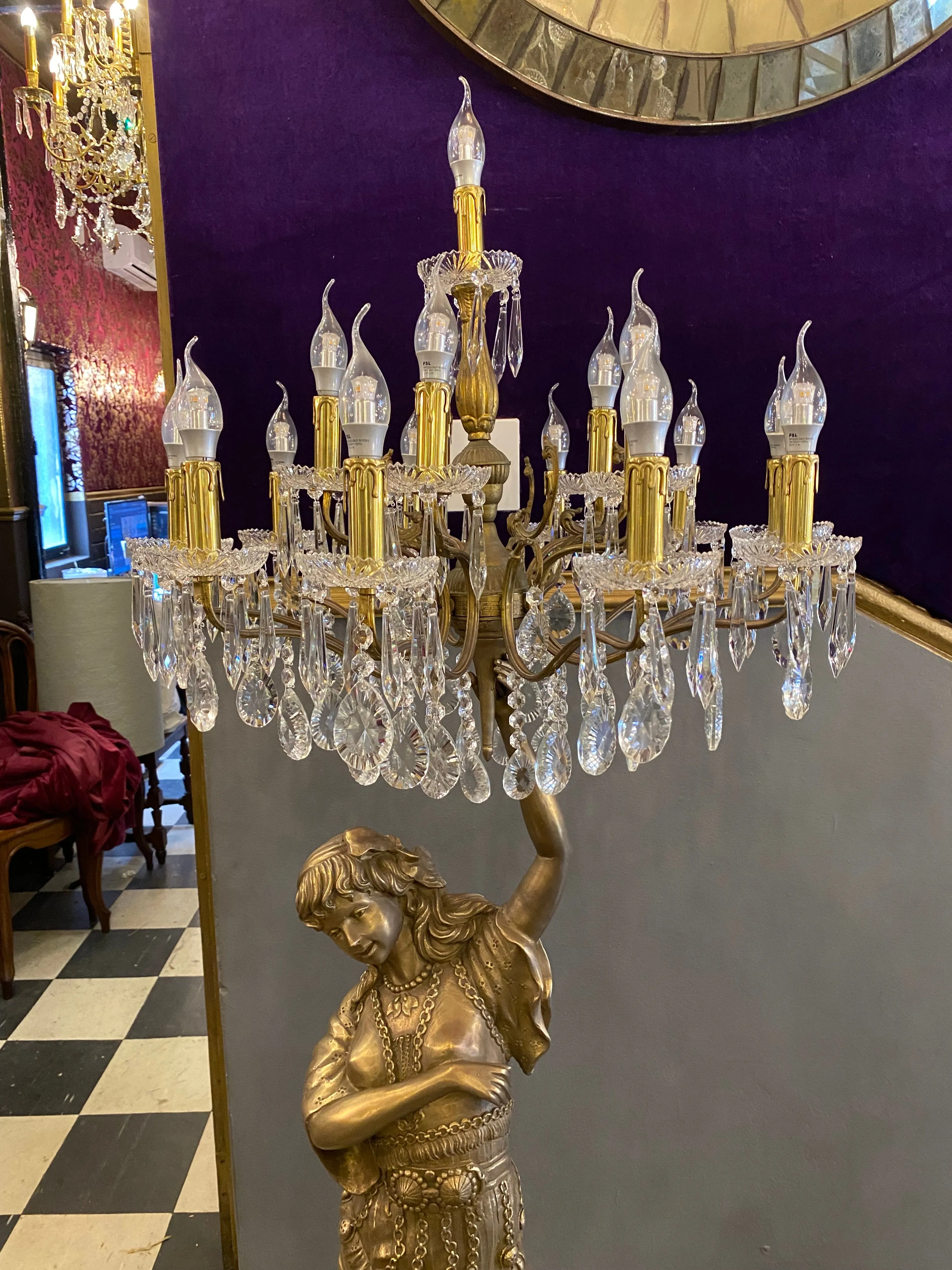 Antique Standing Chandelier in the Form of A Lady's Figure