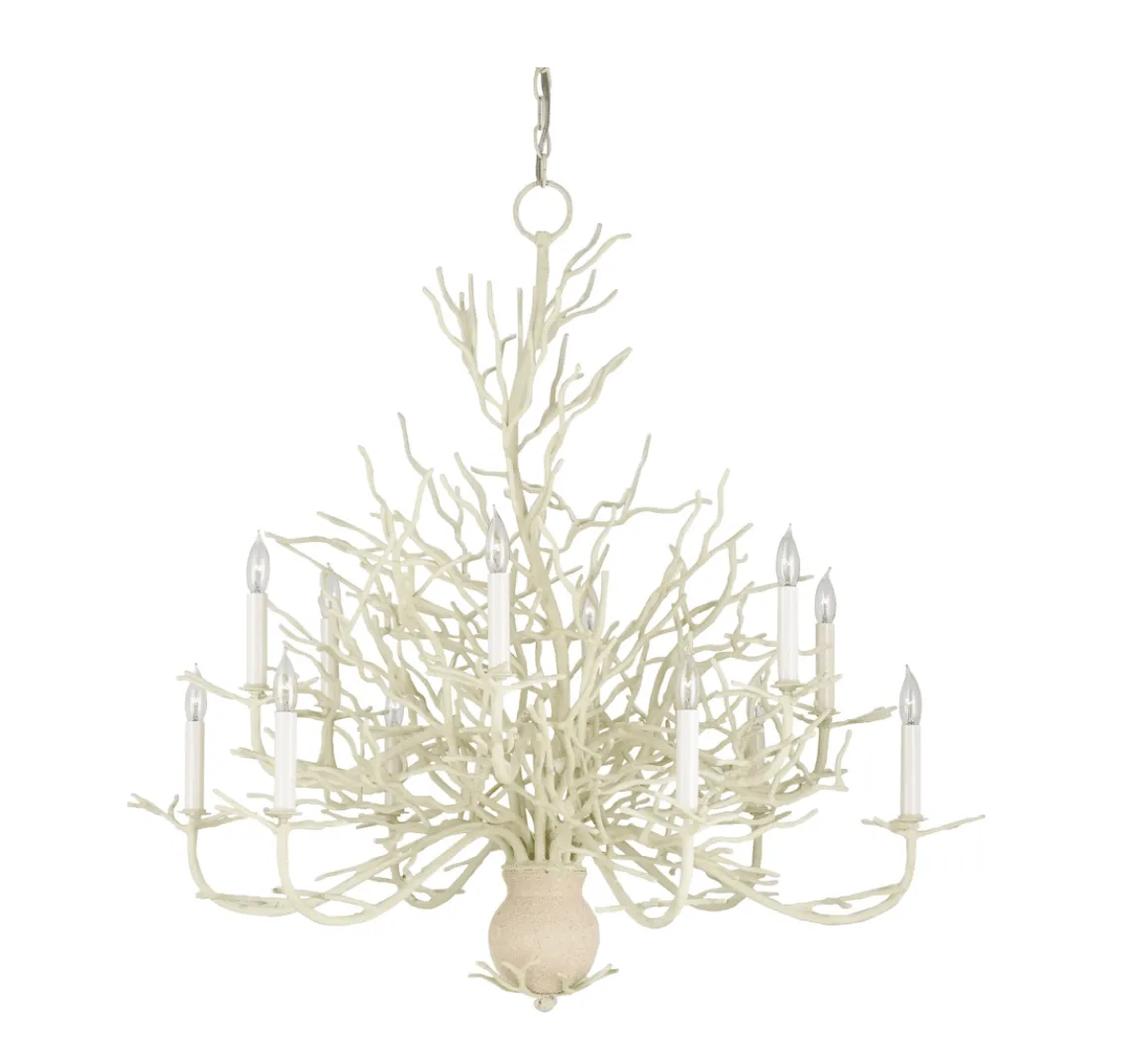 Antique White Coral Large 12-Light Chandelier