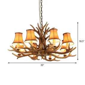 Antler Ceiling Light Fixture with Resin Shade - Traditional Chandelier for Living Room in Brown