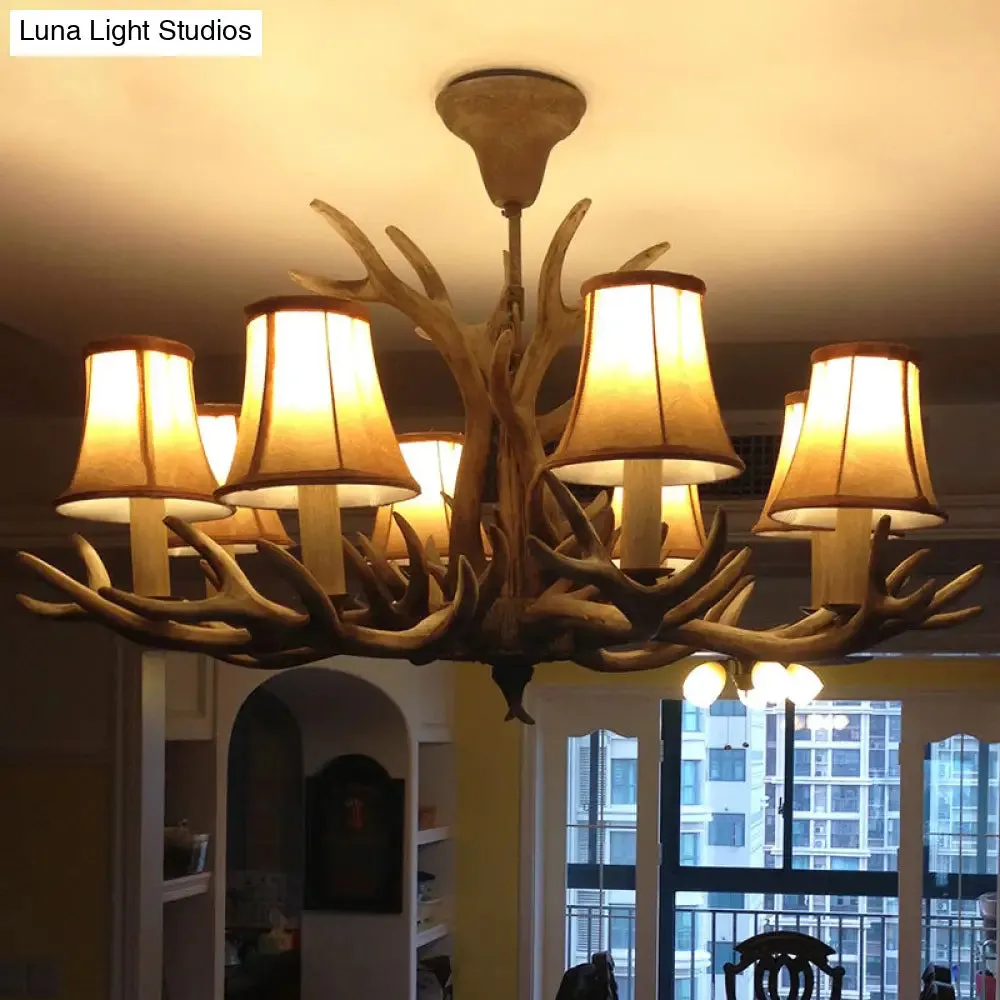 Antler Ceiling Light Fixture with Resin Shade - Traditional Chandelier for Living Room in Brown