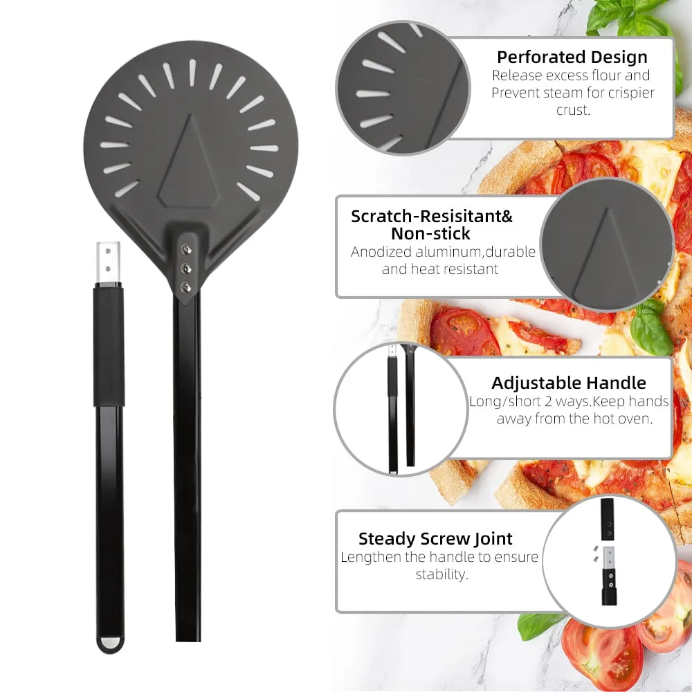 Anygleam Pizza Shovel 112.5cm Dark Grey for Perforated Peel with Metal Handle Oven Turning Baking Accessory