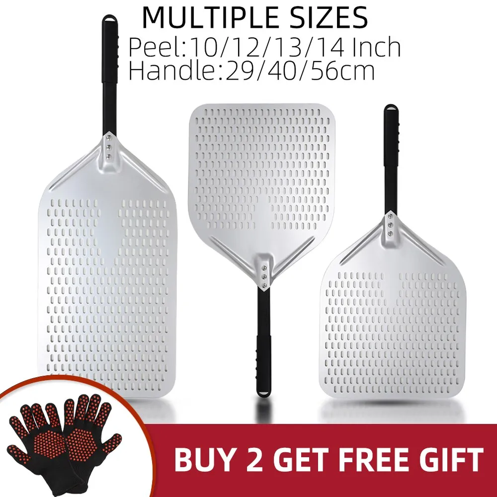 Anygleam Pizza Shovel 33 cm X 74cm Silver for Perforated Peel with Metal Handle Oven Turning Baking Accessory