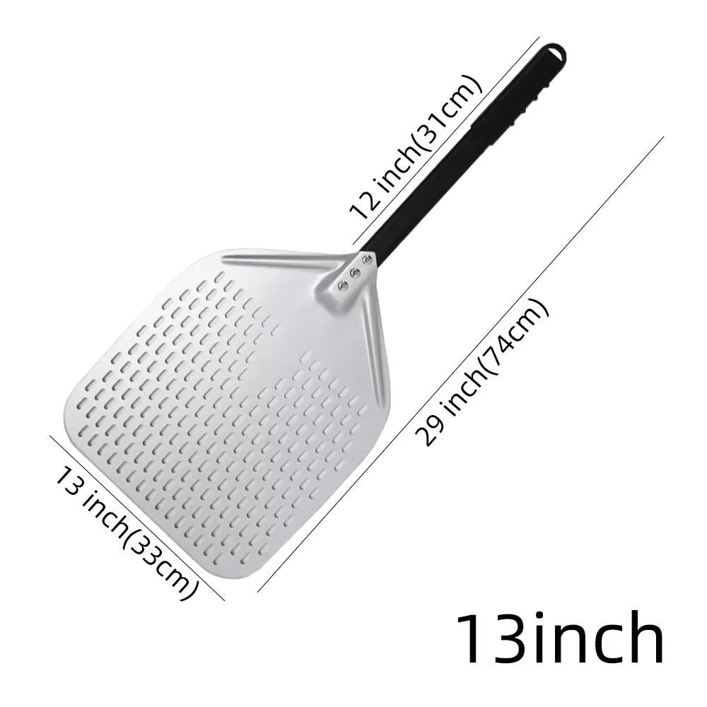 Anygleam Pizza Shovel 33 cm X 74cm Silver for Perforated Peel with Metal Handle Oven Turning Baking Accessory