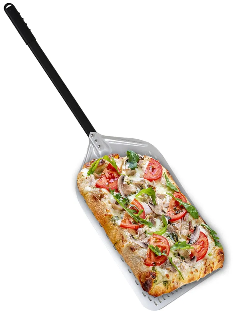 Anygleam Pizza Shovel 33 cm X 74cm Silver for Perforated Peel with Metal Handle Oven Turning Baking Accessory