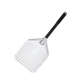 Anygleam Pizza Shovel 33 cm X 74cm Silver for Perforated Peel with Metal Handle Oven Turning Baking Accessory