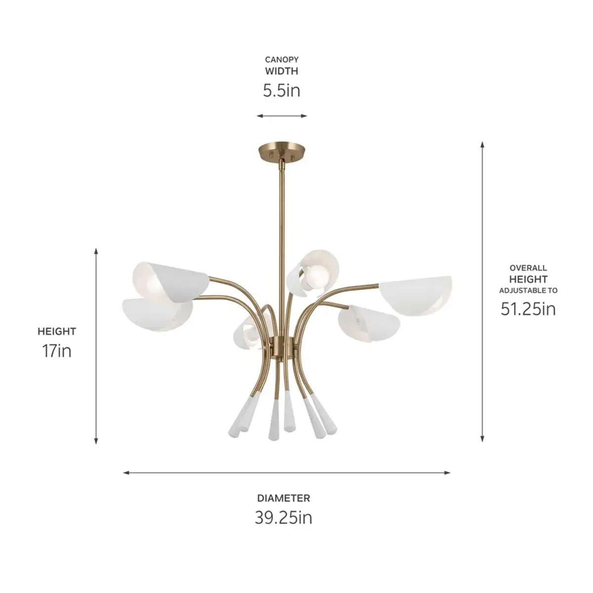 Arcus 39 in. 6 Lights Chandelier Champagne Bronze Finish with White shade