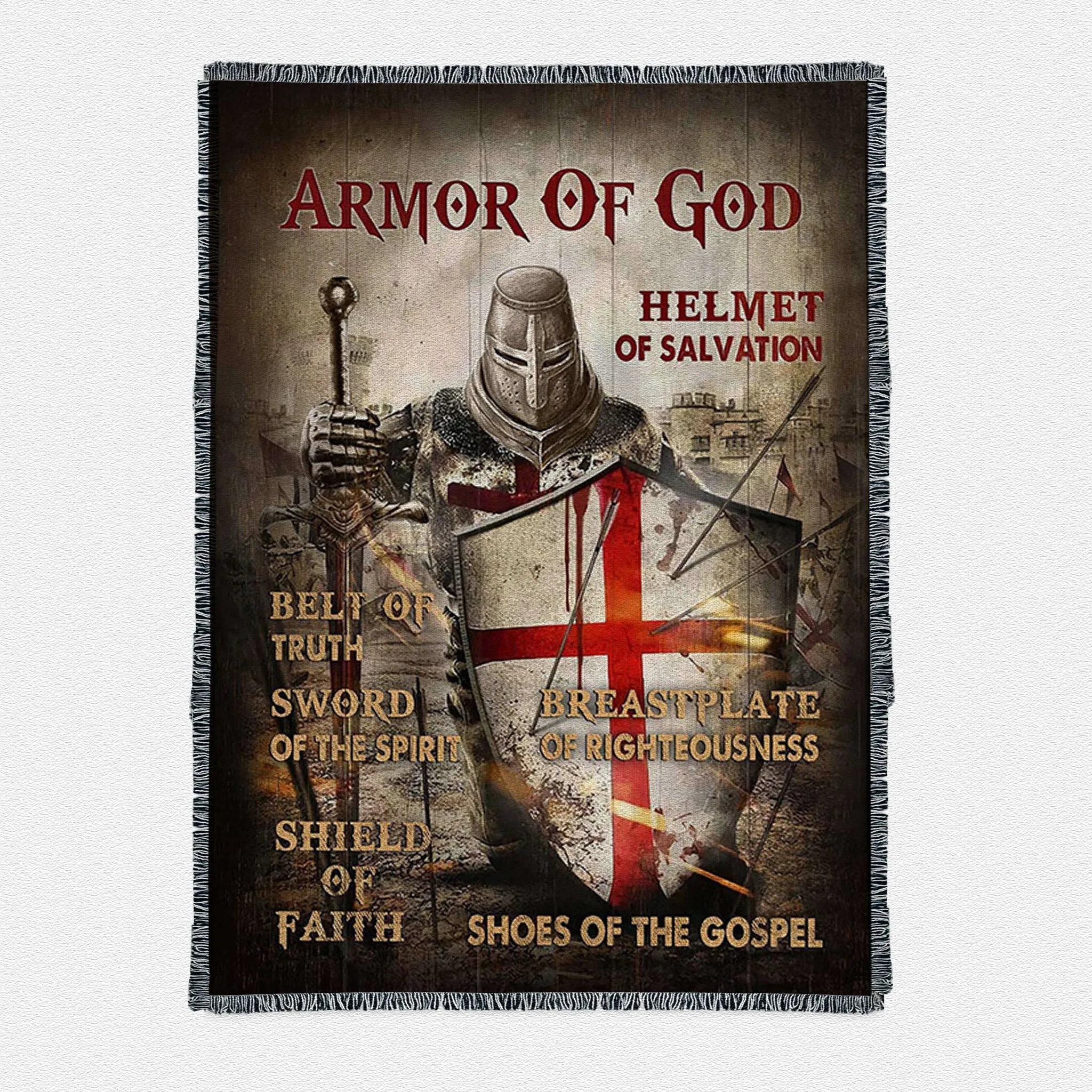 Armor Of God Woven Throw Boho Blanket - Christian Home Decor - Religious Art