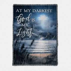 At My Darkest God Is My Light Woven Throw Blanket - Jesus And Horse Family Woven Throw Boho Blanket - Christian Boho Blanket Decor - Religious Woven Throw Blanket Prints