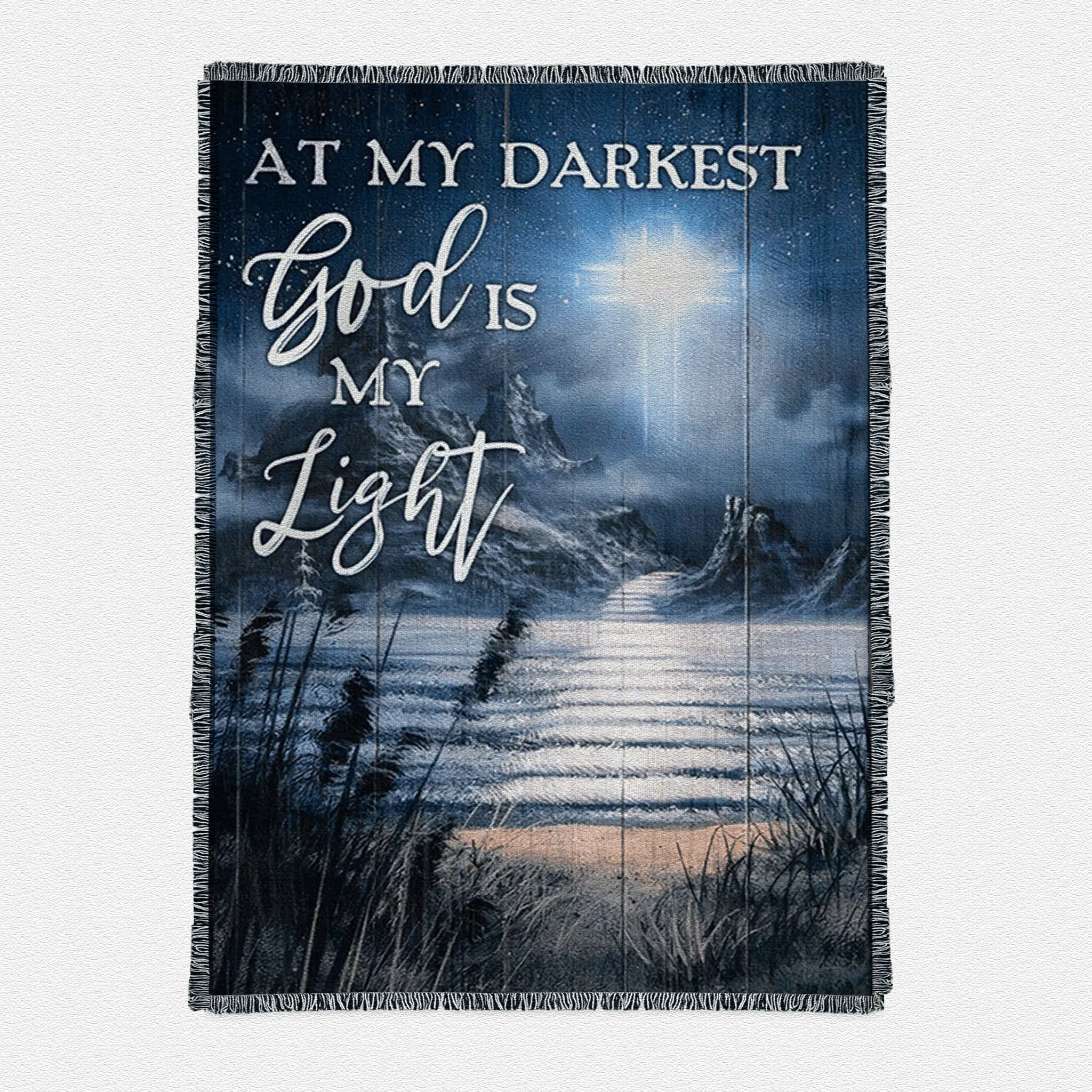 At My Darkest God Is My Light Woven Throw Blanket - Jesus And Horse Family Woven Throw Boho Blanket - Christian Boho Blanket Decor - Religious Woven Throw Blanket Prints