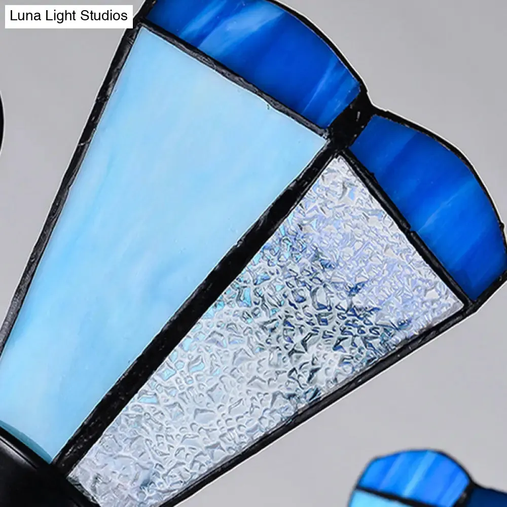 Baroque Blue Frosted Glass Cone Ceiling Pendant Light - Black with 3/6/8 Lights, 18"/27.5"/32.5" W