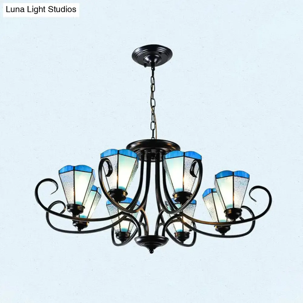 Baroque Blue Frosted Glass Cone Ceiling Pendant Light - Black with 3/6/8 Lights, 18"/27.5"/32.5" W