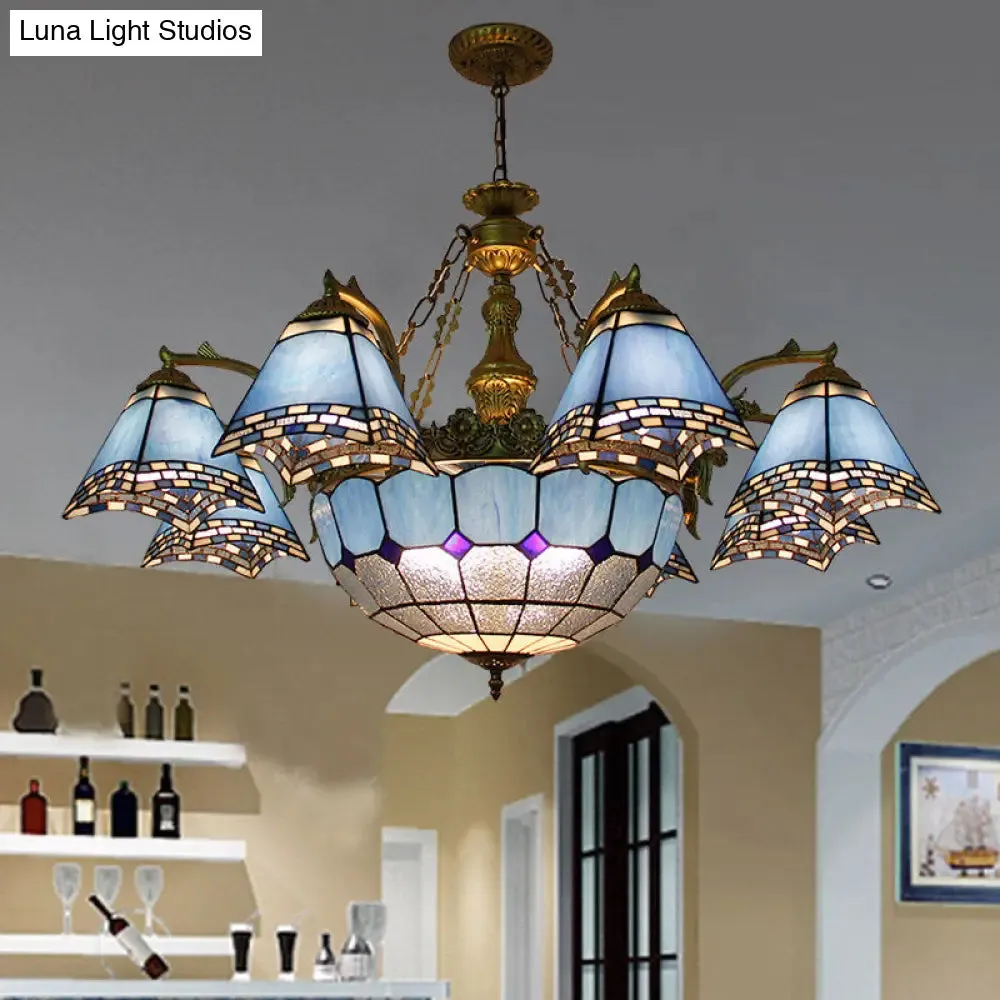 Baroque Stained Glass Chandelier: Blue Pyramid Pendant Light for Living Room - 9/11 Lights