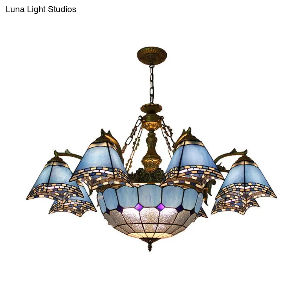 Baroque Stained Glass Chandelier: Blue Pyramid Pendant Light for Living Room - 9/11 Lights